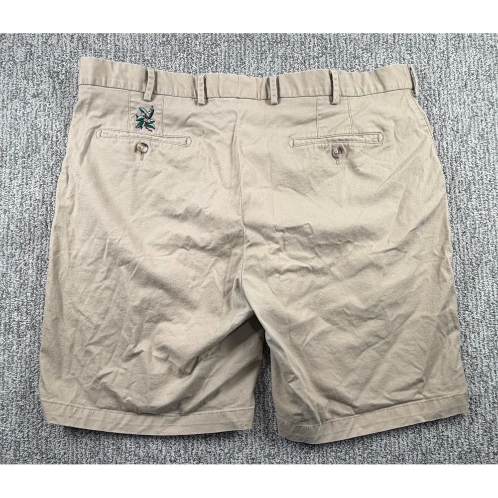 Peter Millar Chino Shorts Mens 40 Khaki Tan Flat Front Emblem Stretch MCOB13